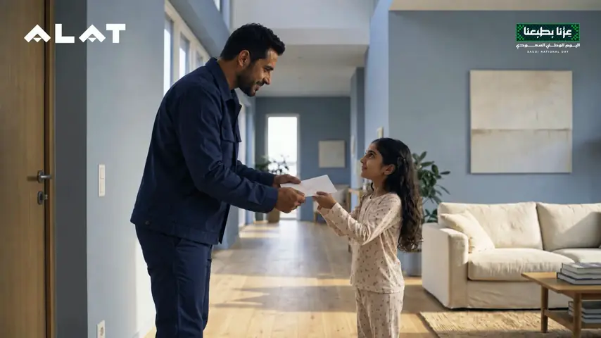 Handing Dad the drawing